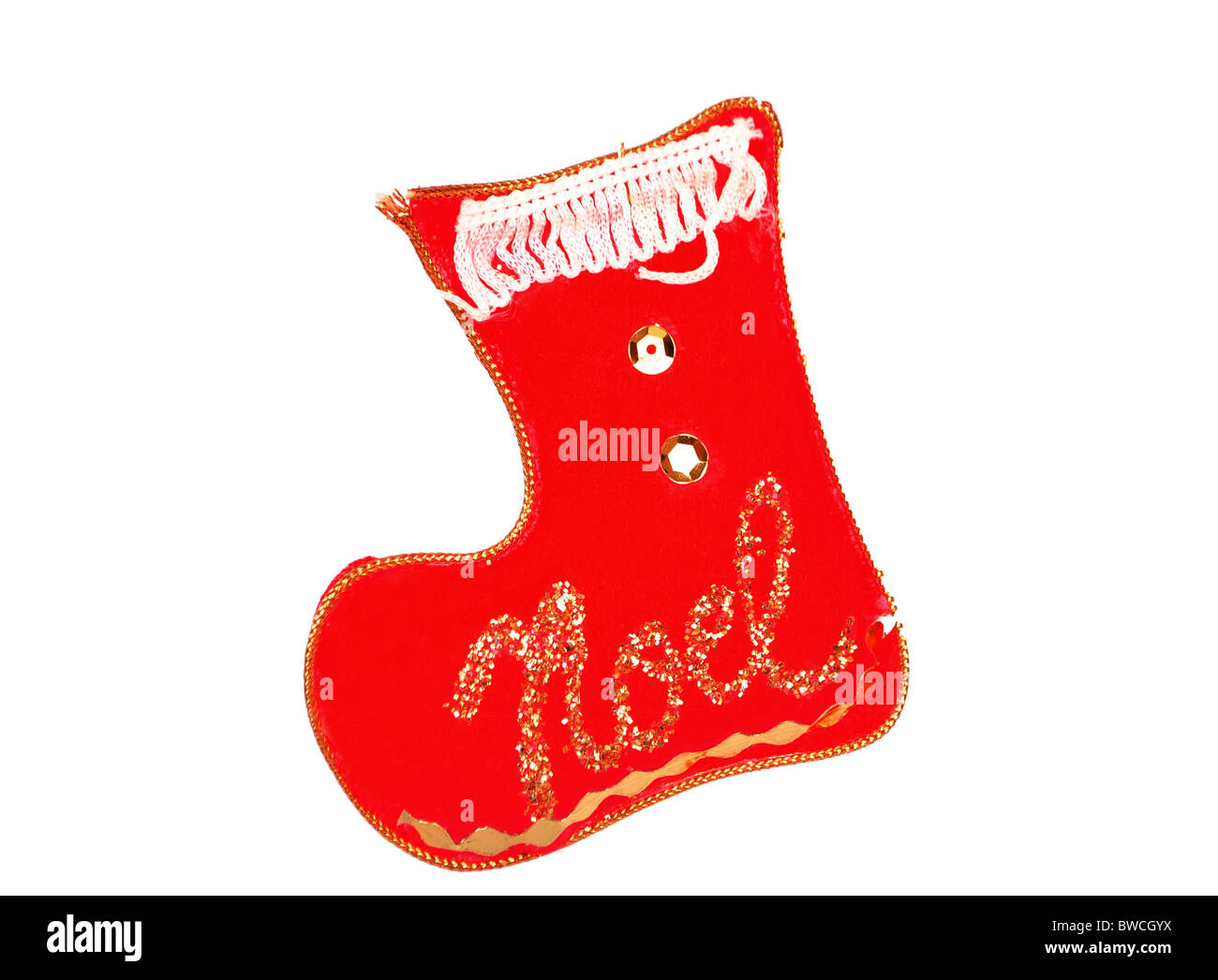 rote Schuhe für Weihnachtsschmuck Stockfoto
