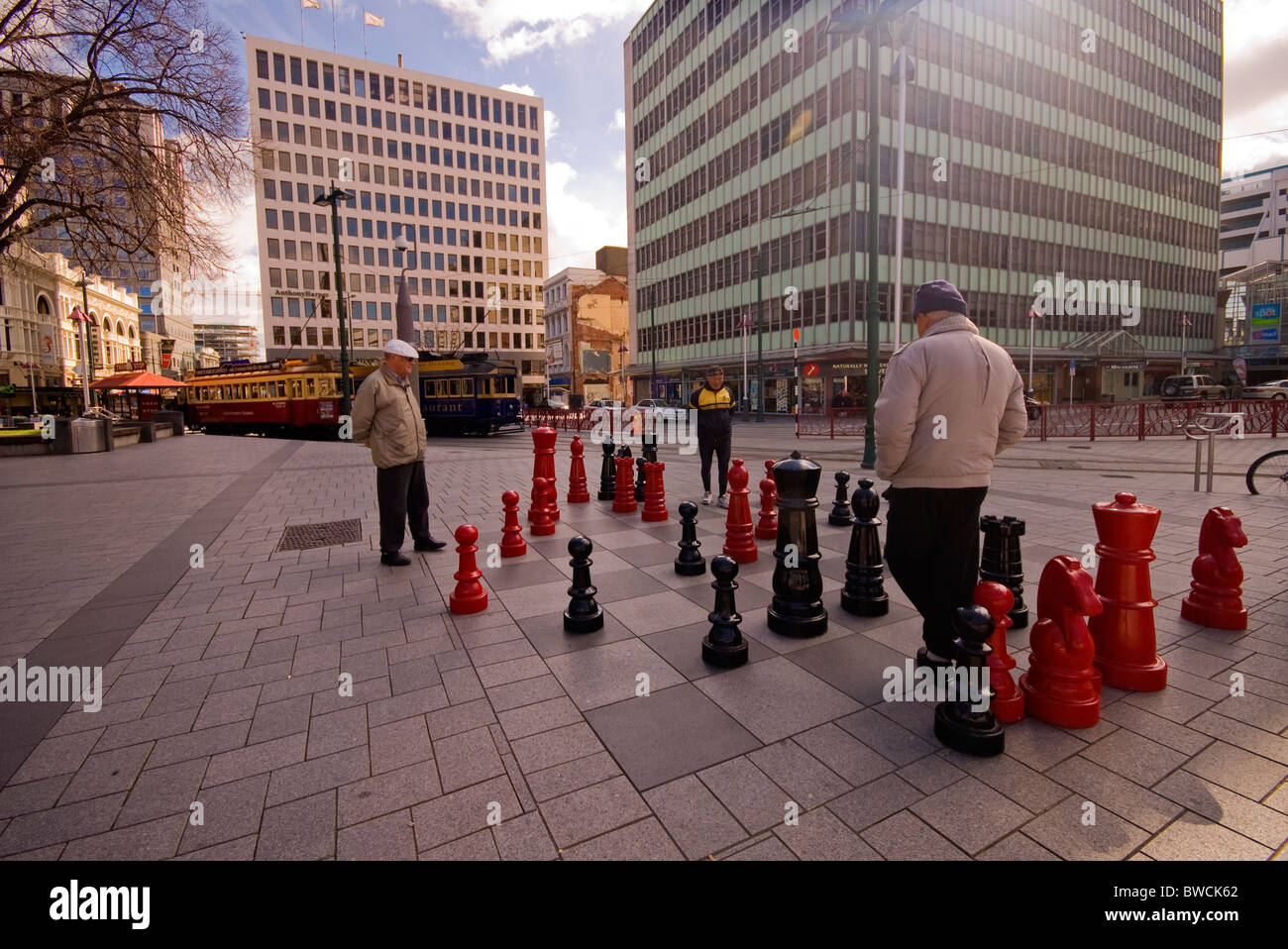 Schachspieler im Stadtzentrum von Christchurch, Neuseeland Stockfoto