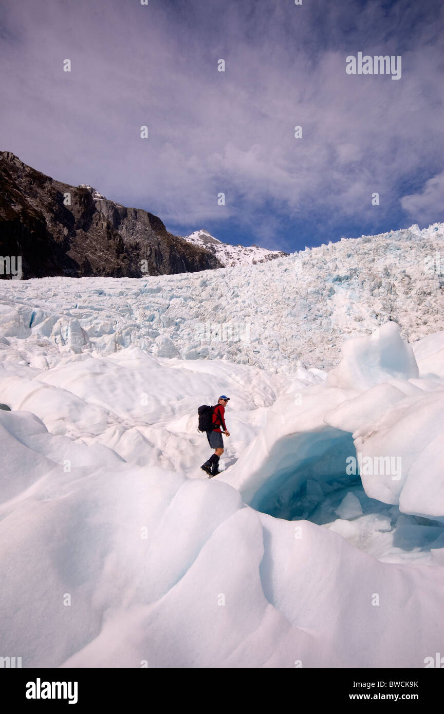 Wanderer auf einem Gletscher in Neuseeland Stockfoto