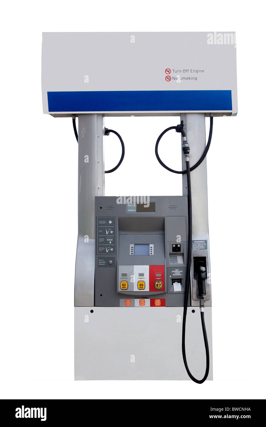 Kraftstoff-Pumpstation für Benzin isoliert auf weißem Hintergrund Stockfoto