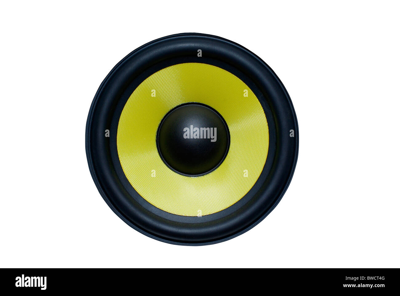 Gelbe audio-Lautsprecher isoliert auf weißem Hintergrund. Stockfoto