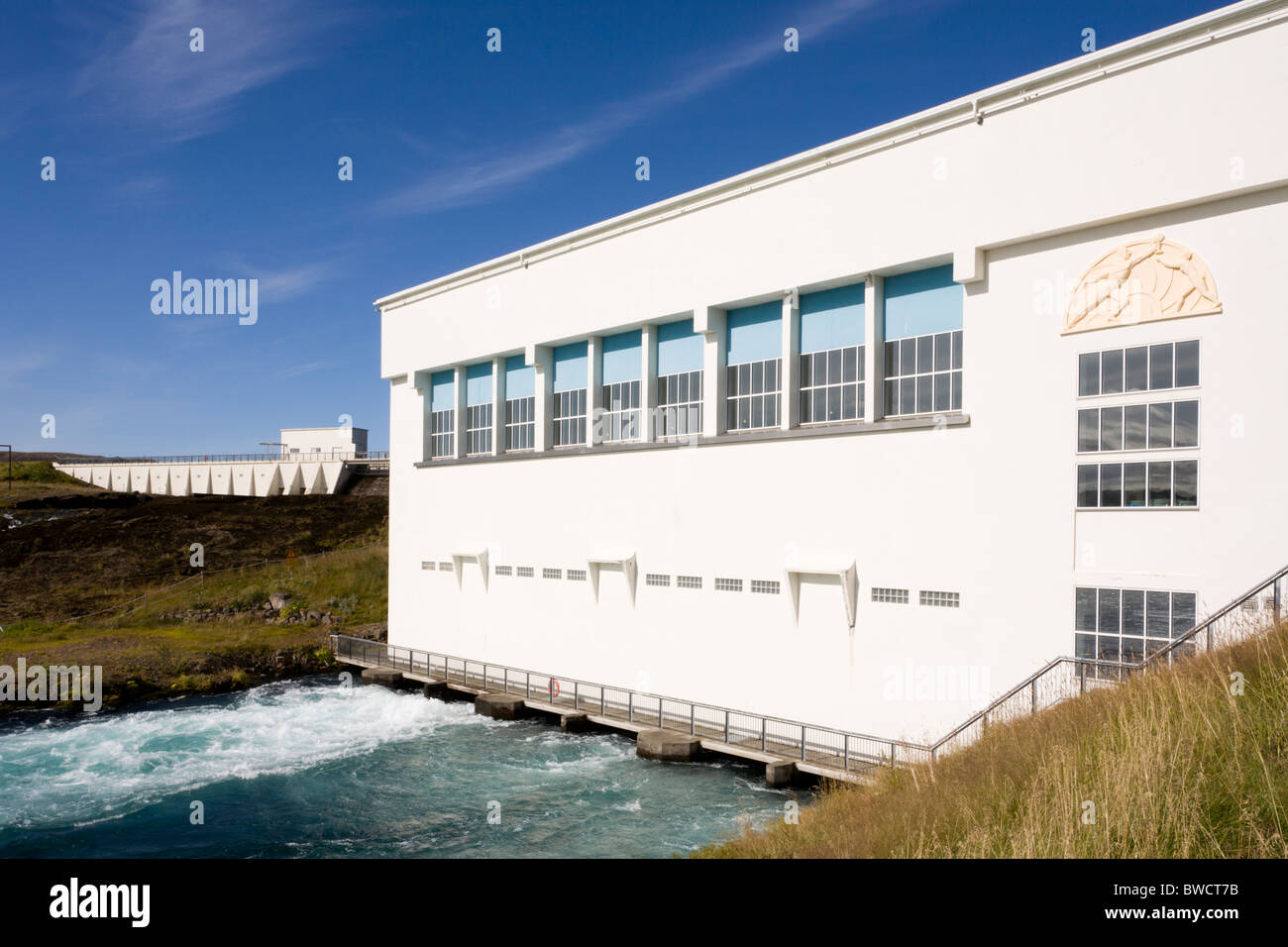 Ljosafoss hydroelektrischen Kraftwerk in Sogid Fluss gebaut 1937. Süd-Island. Stockfoto