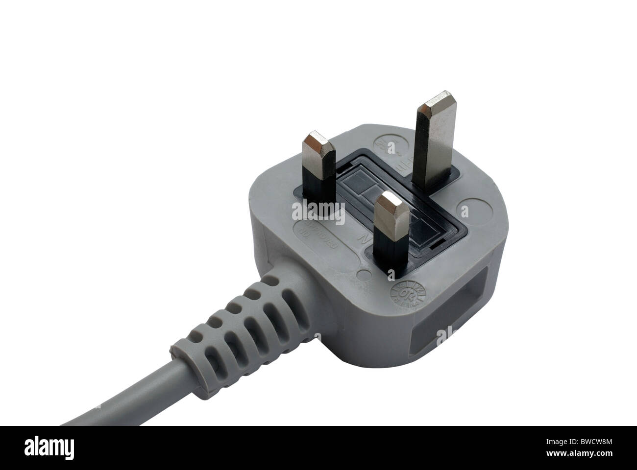 Stecker des Netzkabels isoliert auf weißem Hintergrund. Stockfoto