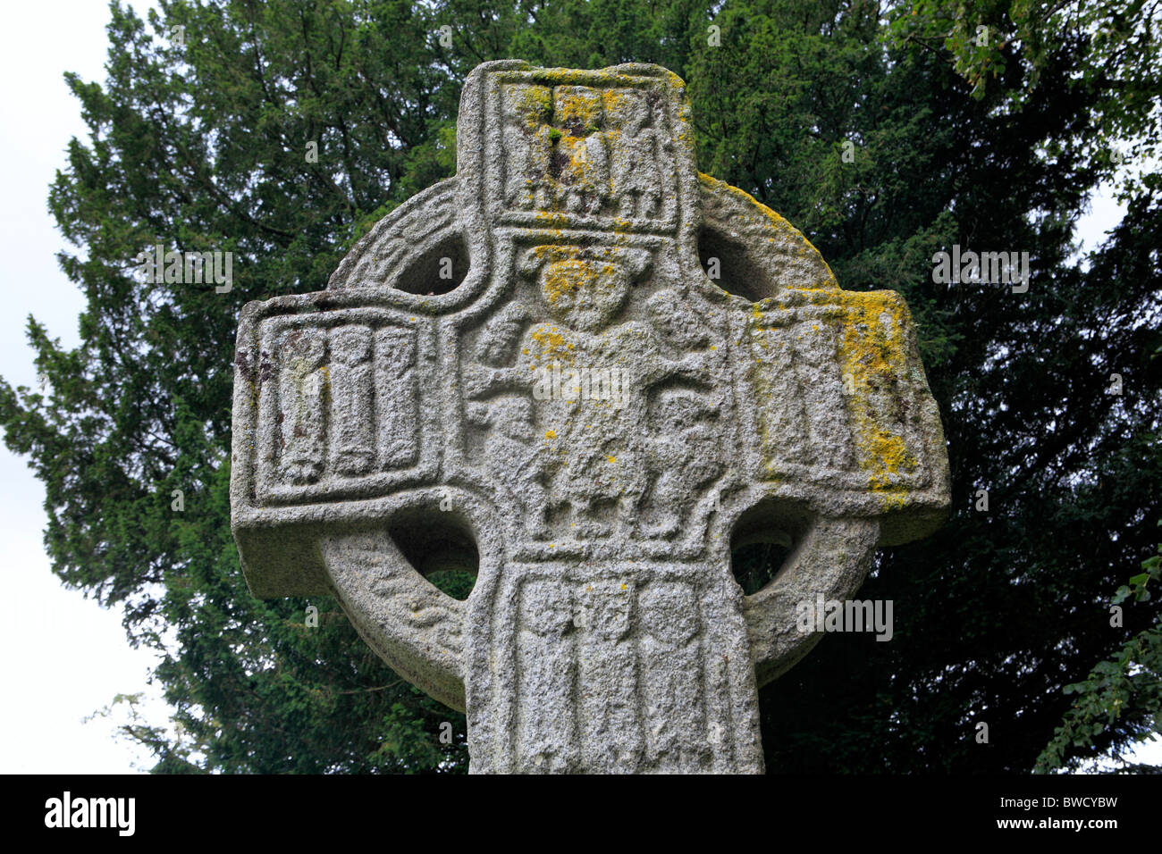 Hohes Kreuz (9 Jh.) in der Nähe von St. James Church, Parliament, County Kildare, Irland Stockfoto