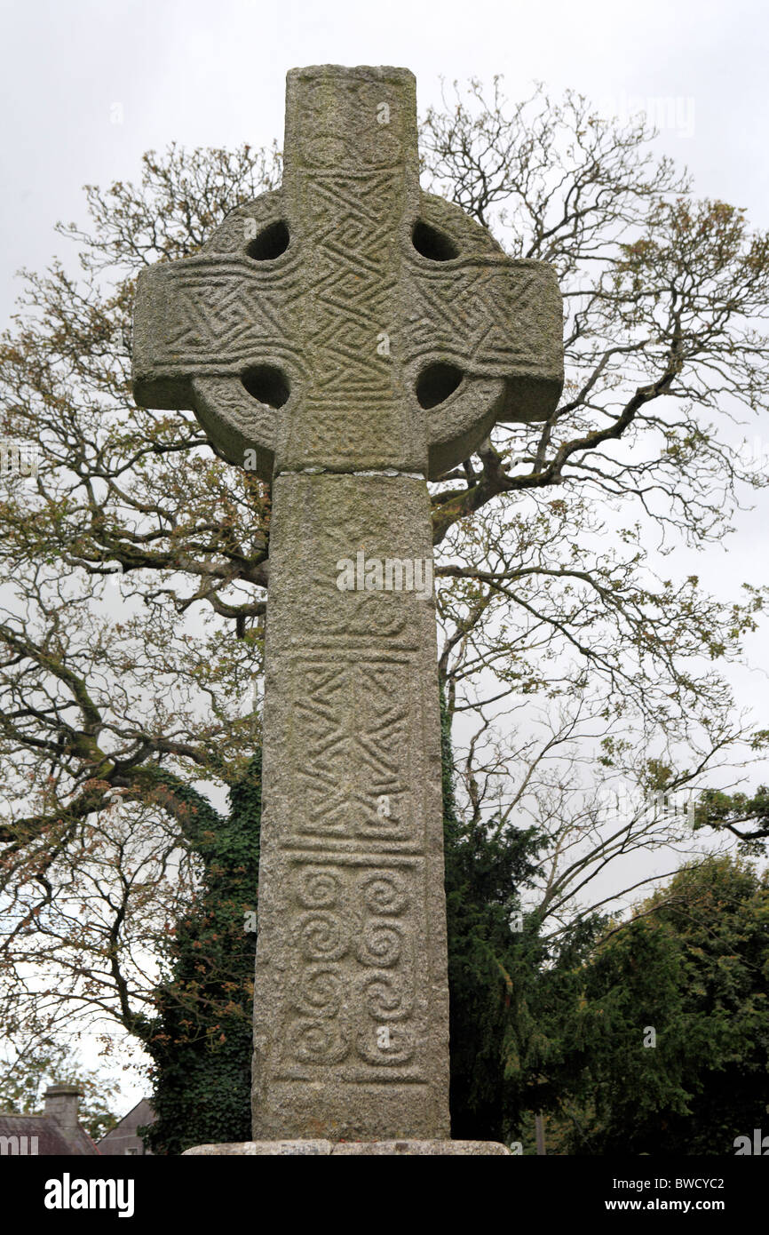 Hohes Kreuz (9 Jh.) in der Nähe von St. James Church, Parliament, County Kildare, Irland Stockfoto