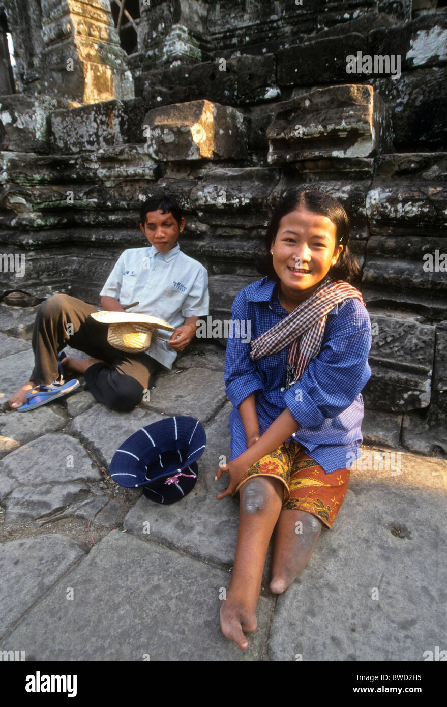 Behinderten Bettler im Tempel, Siem Reap, Kambodscha Stockfoto