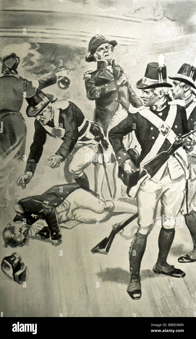 Bei der Schlacht von Trafalgar 1805 war britischer Admiral Horatio Nelson an Bord des Schiffes Sieg tödlich verwundet. Stockfoto