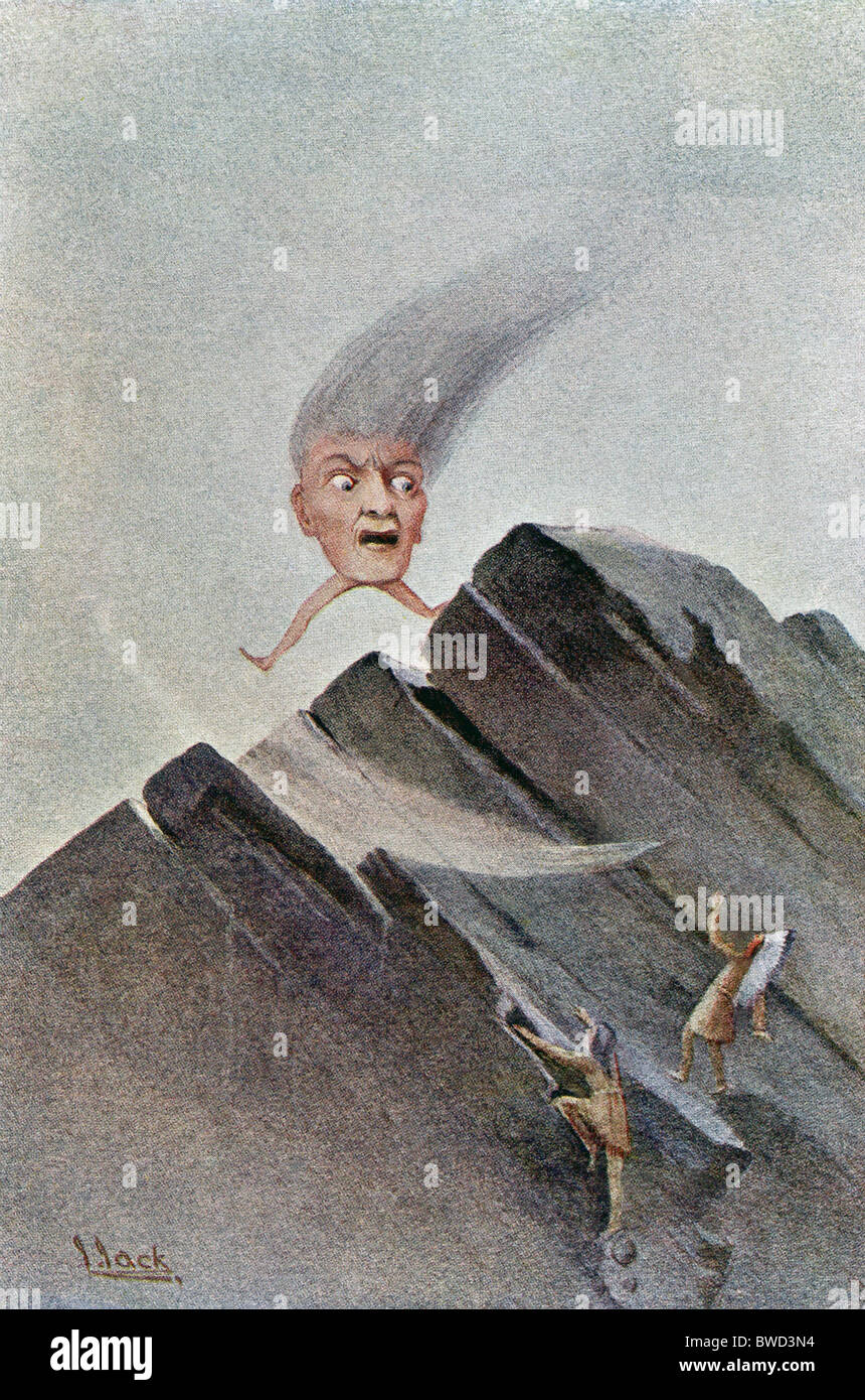 Großer Kopf erzählt zwei Indianer Klettern seinen Felsen, es sieht und so werden sie sterben. Stockfoto
