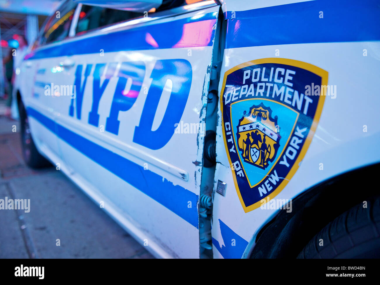 Ein NYPD-Streifenwagen am Times Square. Stockfoto