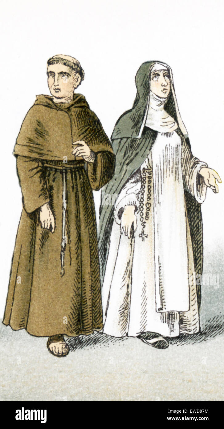 Die Zahlen stehen für Italiener um 1200 n. Chr.: ein Cordelier (Franziskanermönch) und eine Dominikanische Schwester Stockfoto