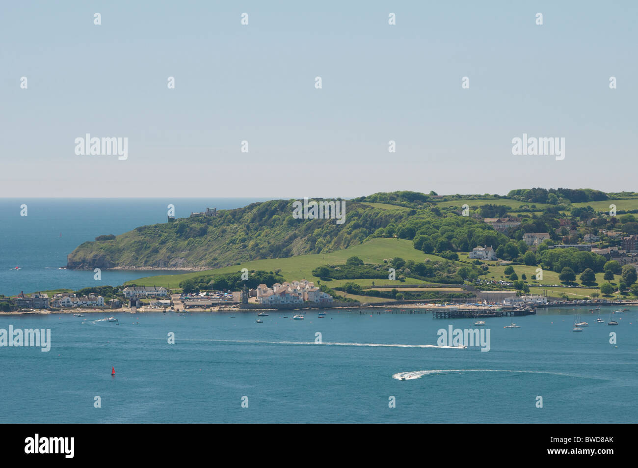 Swanage Bay von Ballard Down gesehen Stockfoto