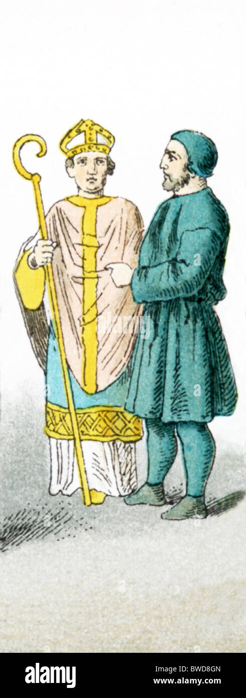 Die Zahlen stehen für eine römisch-katholische Kardinal Legat und ein römisch-katholischer Bischof in Kostüm - reisen beide um 1200 n. Chr.. Stockfoto