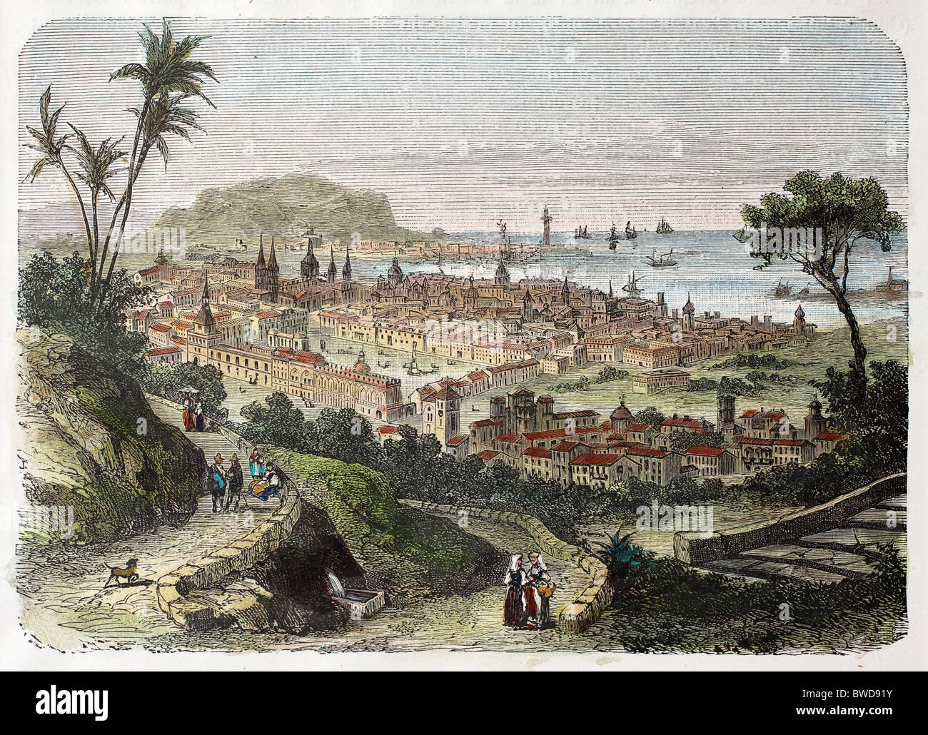 Anzeigen von Palermo, Sizilien, aus einem alten watercolored Kupferstich von Bertrand und marichal, etwa datable Zum 19. c. Stockfoto
