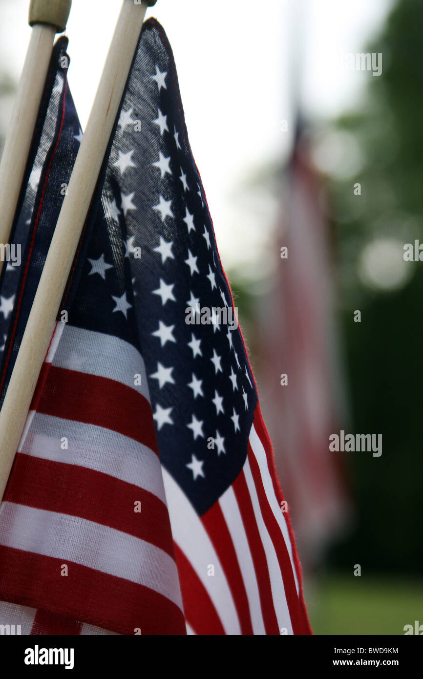 Memorial Day Nahaufnahme von amerikanischen Flaggen an der Wisconsin Memorial Park und Friedhof Brookfield Wisconsin WI Stockfoto