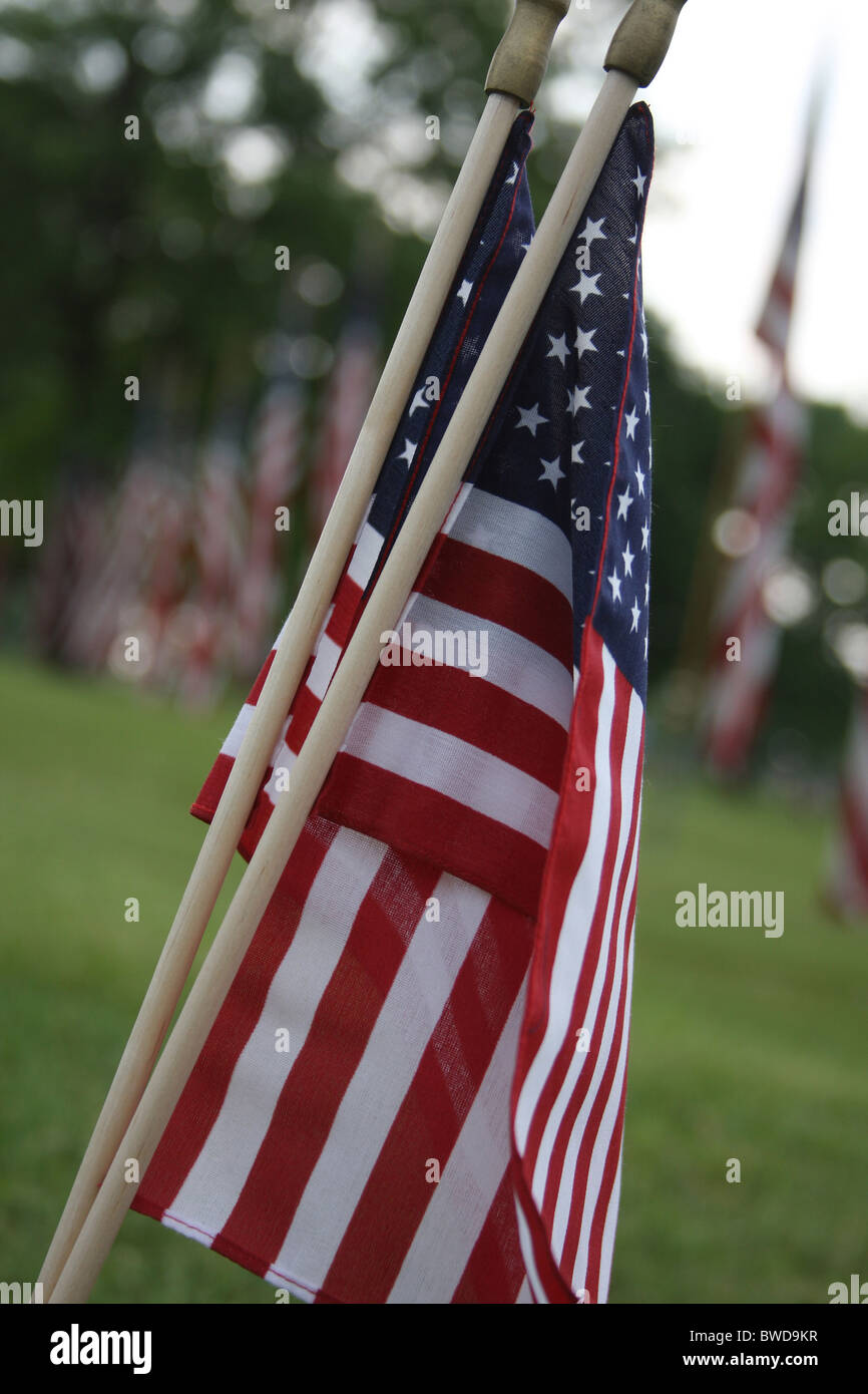 Memorial Day Nahaufnahme von amerikanischen Flaggen an der Wisconsin Memorial Park und Friedhof Brookfield Wisconsin WI Stockfoto