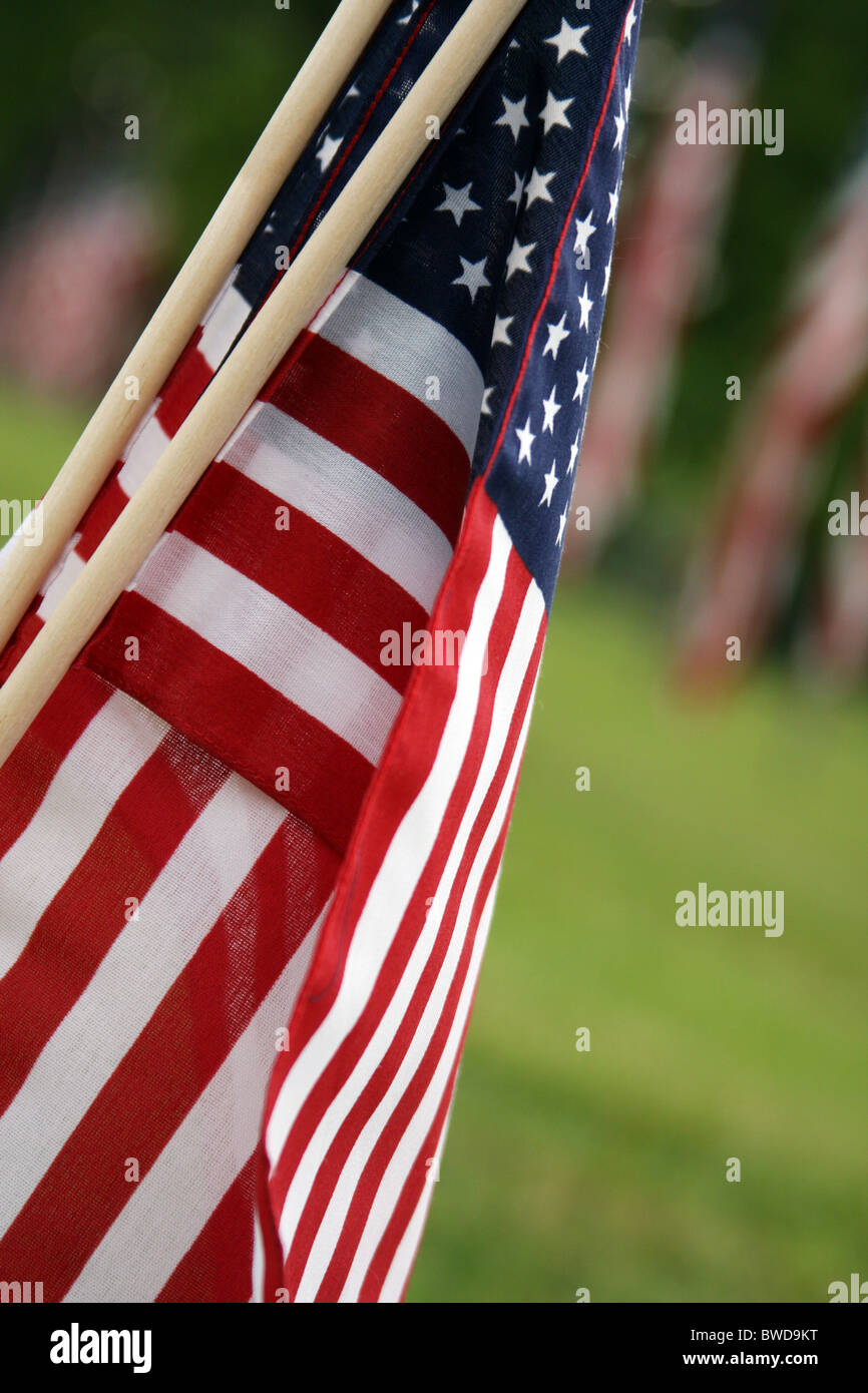 Memorial Day Nahaufnahme von amerikanischen Flaggen an der Wisconsin Memorial Park und Friedhof Brookfield Wisconsin WI Stockfoto