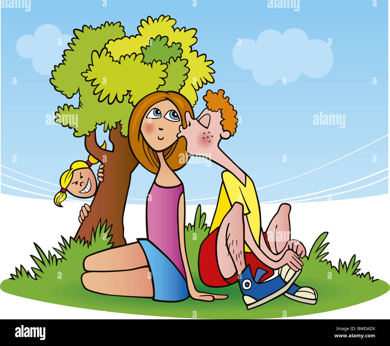 Cartoon-Illustration des Teenager-paar in der Liebe Stockfoto