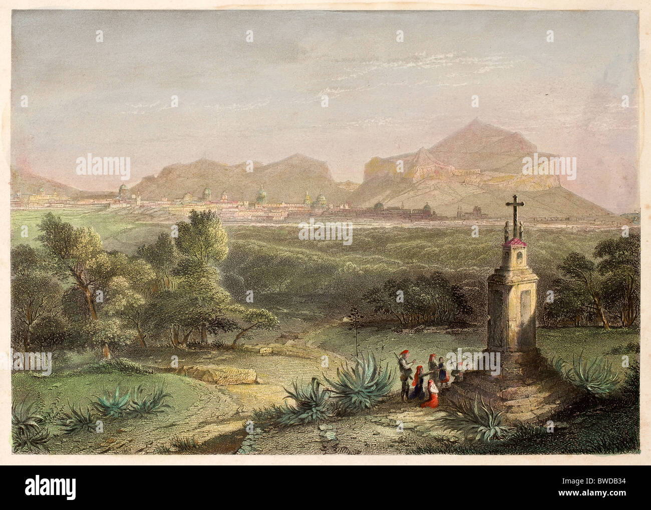 Alten Drucken, Datable aus dem 19. Jahrhundert, zeigt ein Bild von einer religiösen Denkmal in der Nähe von palermo, Italien Stockfoto
