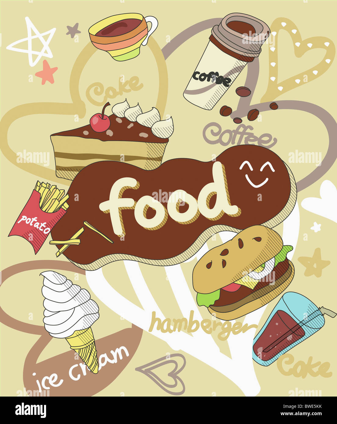 Darstellung der verschiedenen Arten von Lebensmitteln Stockfoto