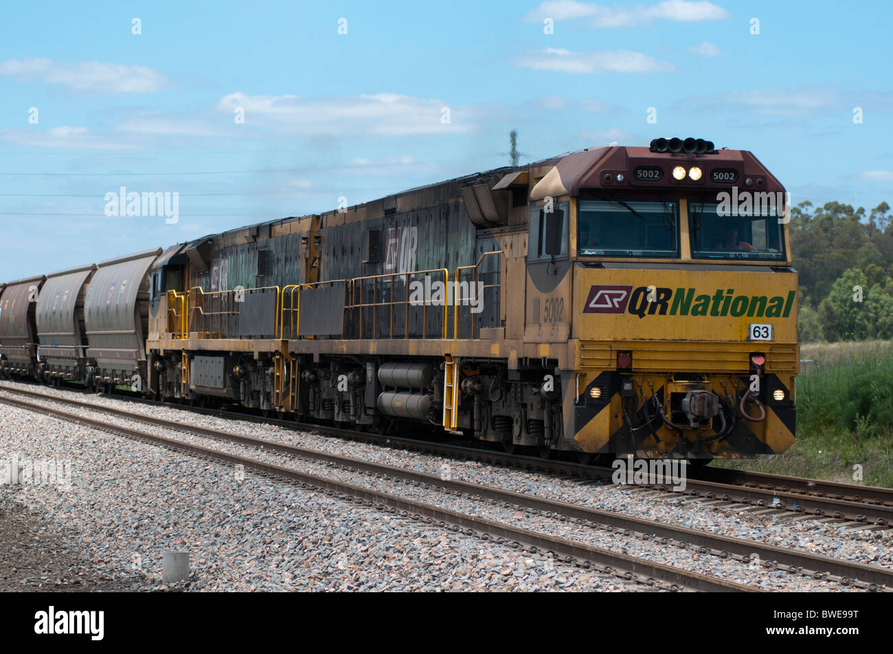 Rollmaterial der QR National Australian Coal-Rohstoffunternehmen Stockfoto
