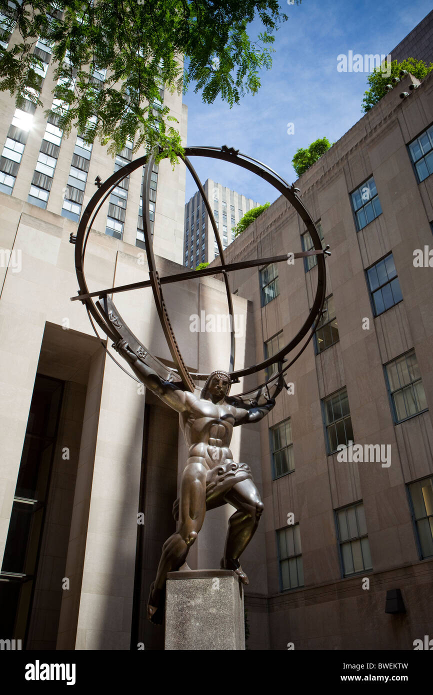 Statue des Atlas, Rockefella Center NYC. Stockfoto
