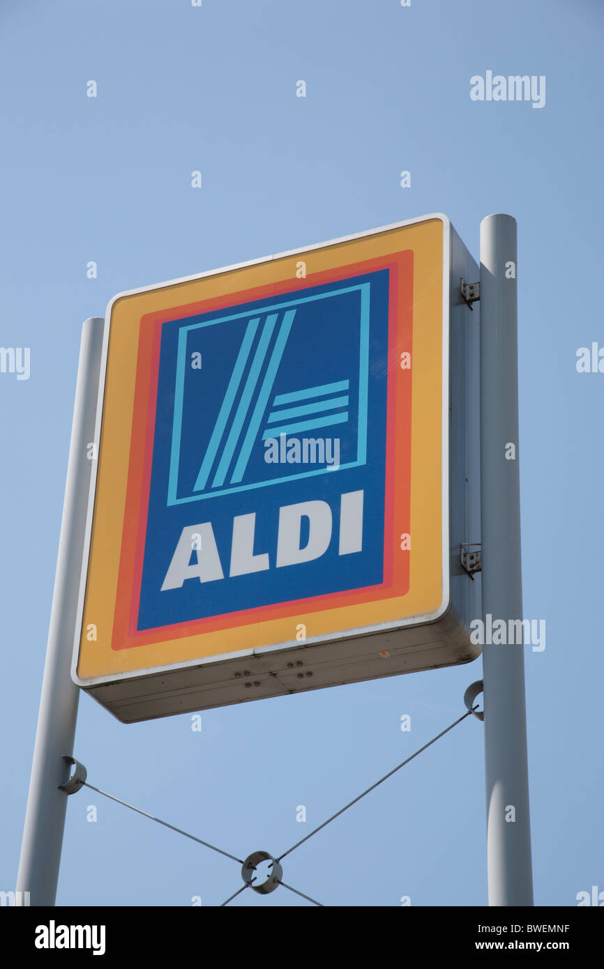 Aldi-Zeichen Stockfoto