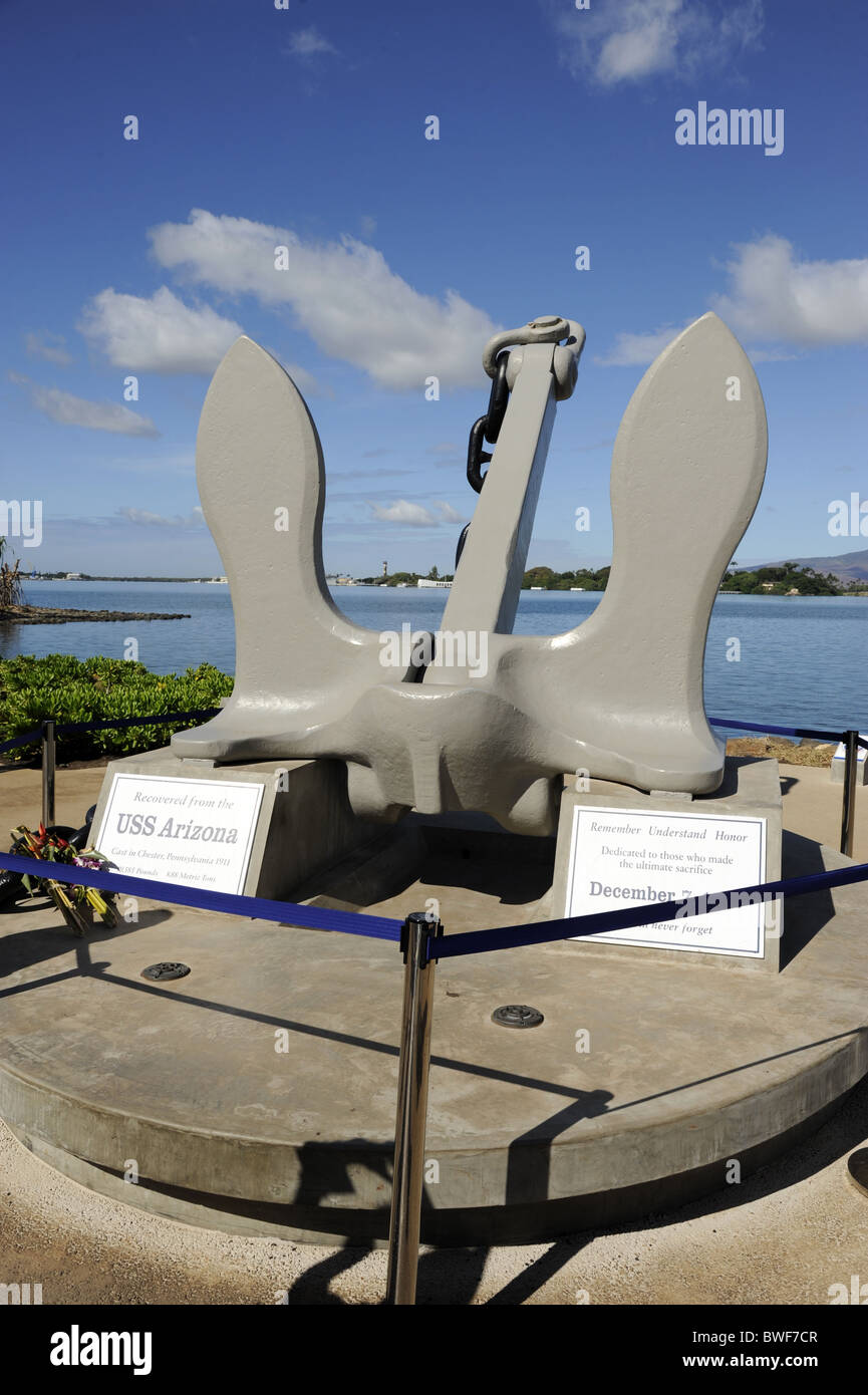 Wiederhergestellte Anker Form USS Arizona Pearl Harbor Pacific National Monument Hawaii Stockfoto