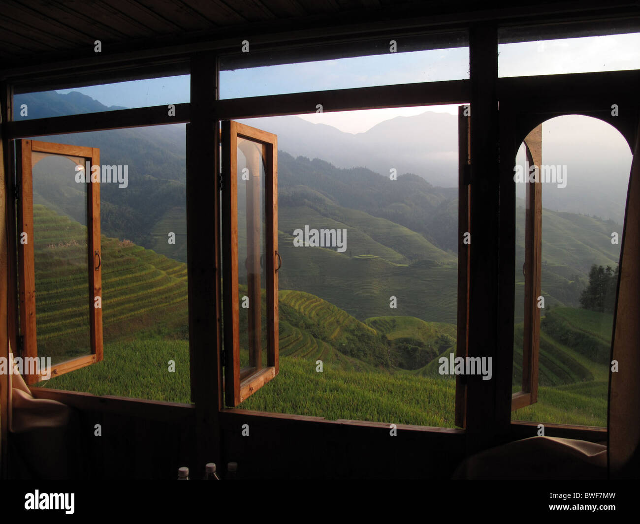 Pingen Sie einen Reis Terrassen, Longsheng, Longji, Guilin, China. Stockfoto