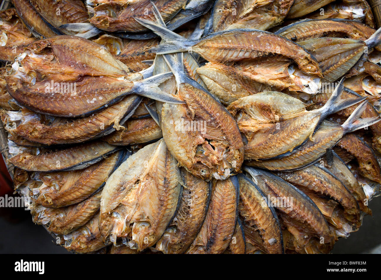 Tuyo oder getrockneter Fisch zum Verkauf auf einem Markt in Roxas, Oriental Mindoro, Philippinen. Stockfoto