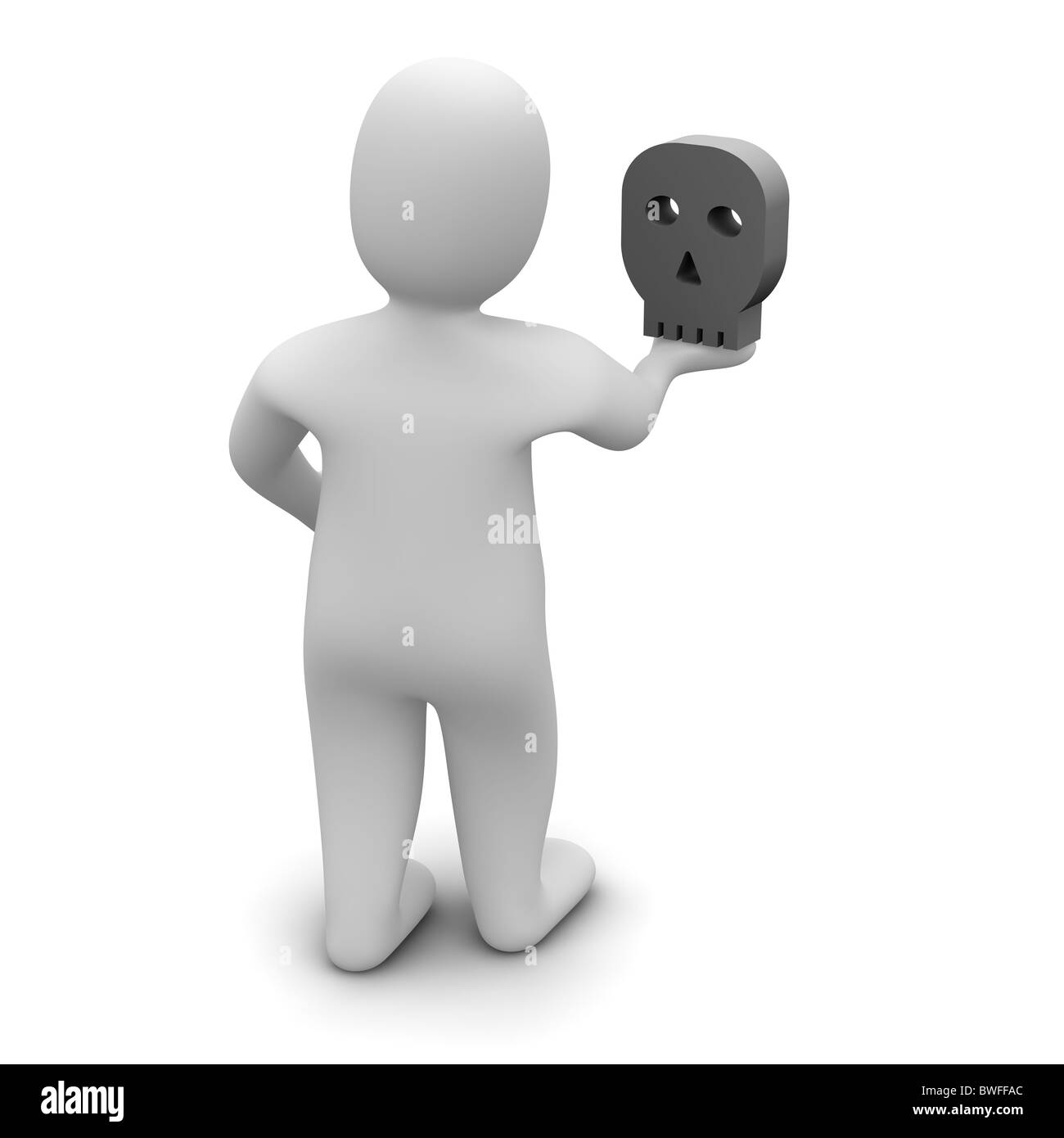 Mann und Schädel. Weiler. 3D gerenderte Darstellung. Stockfoto