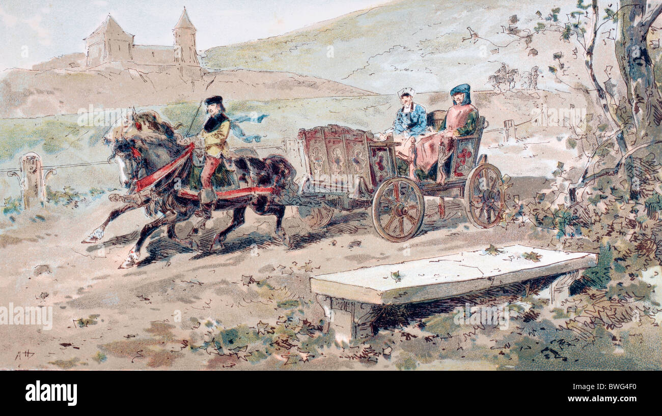 16. Jahrhundert Pferdekutsche offenen Wagen. Stockfoto