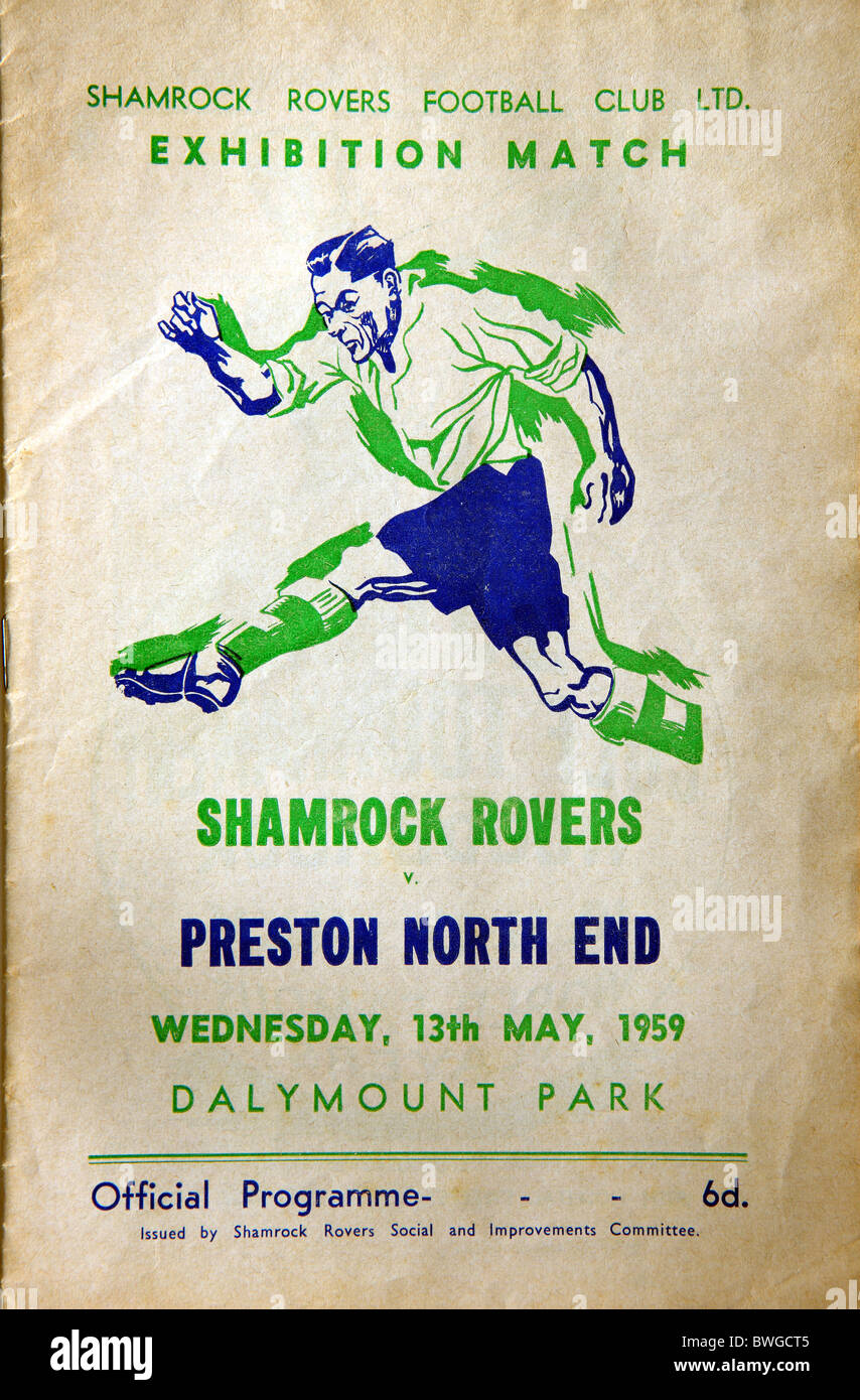 Offizielles Programm für die Shamrock Rovers Football Club Ltd Ausstellung Spiel gegen Preston North End am Mittwoch, 13. Mai 1959 Stockfoto