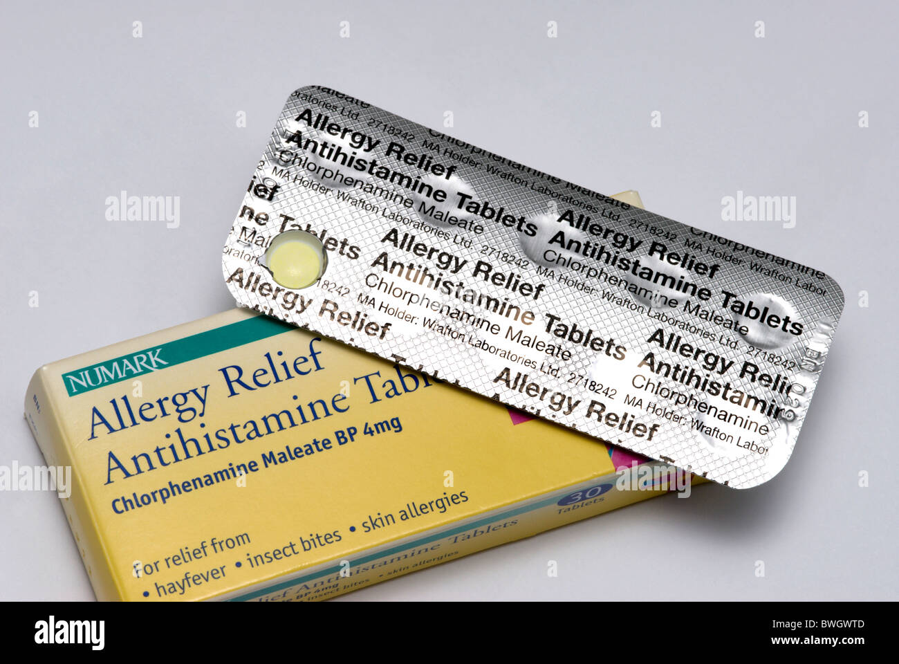 Allgemeines Bild von Antihistaminikum Tabletten benutzt in Allergie Relief.  Chlorphenamin Maleat Stockfotografie - Alamy