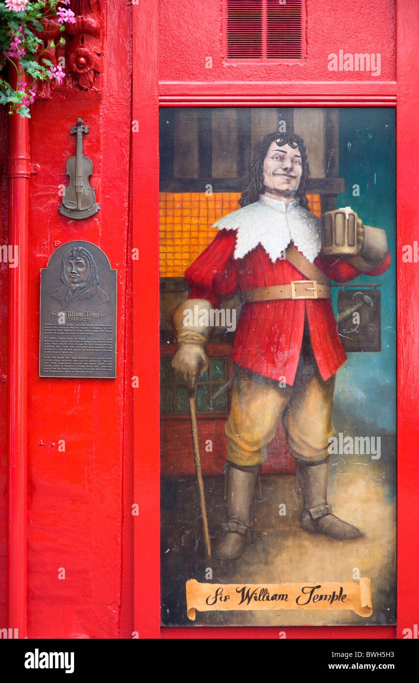 Irland, County Dublin, Dublin City, Malerei an der Temple Bar traditionelles irisches Pub von Sir William Temple Gründer. Stockfoto