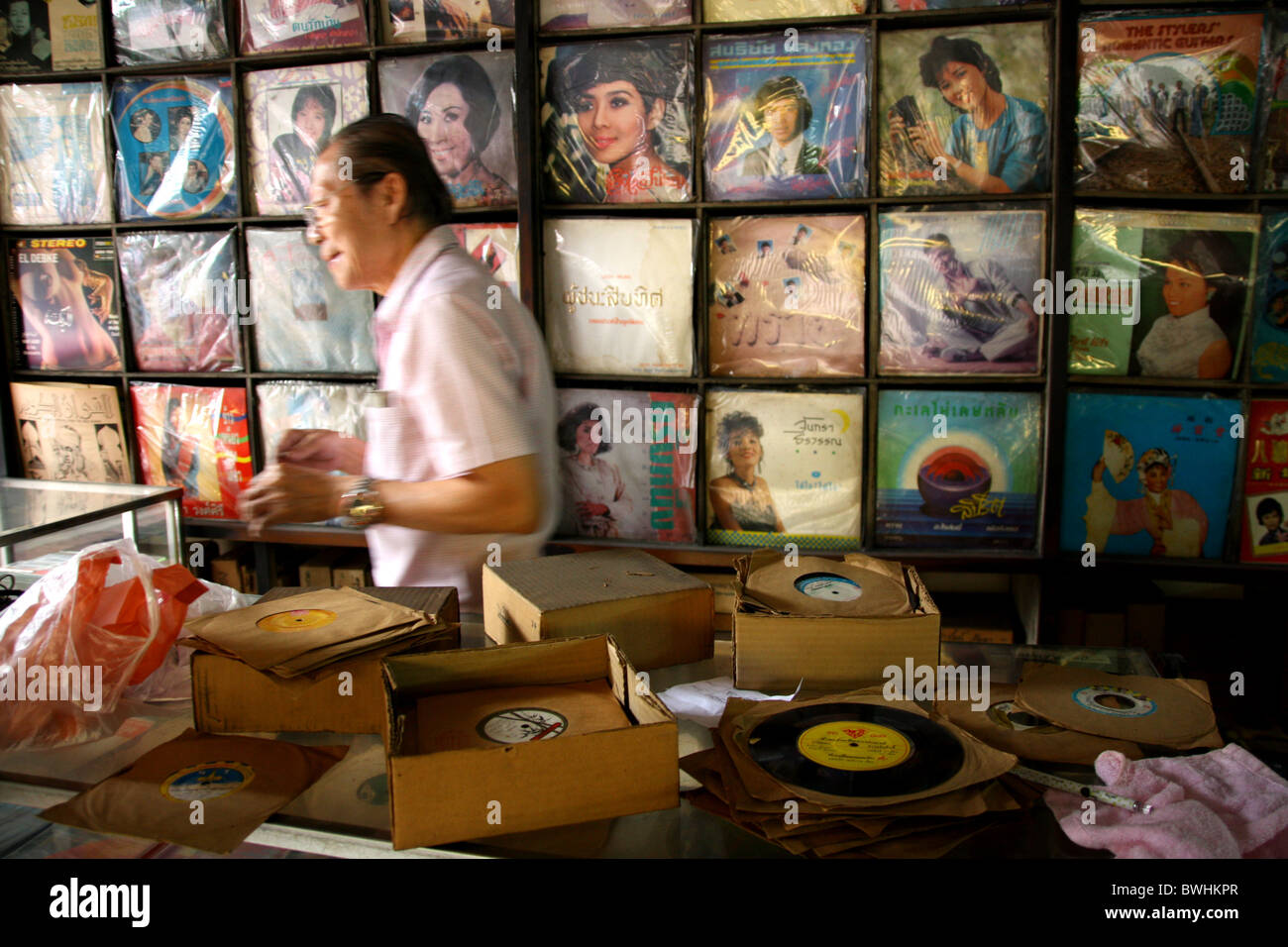 Die alten Plattenladen in Bangkok Stockfoto