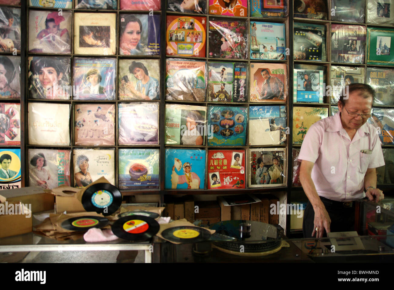 Die alten Plattenladen in Bangkok Stockfoto