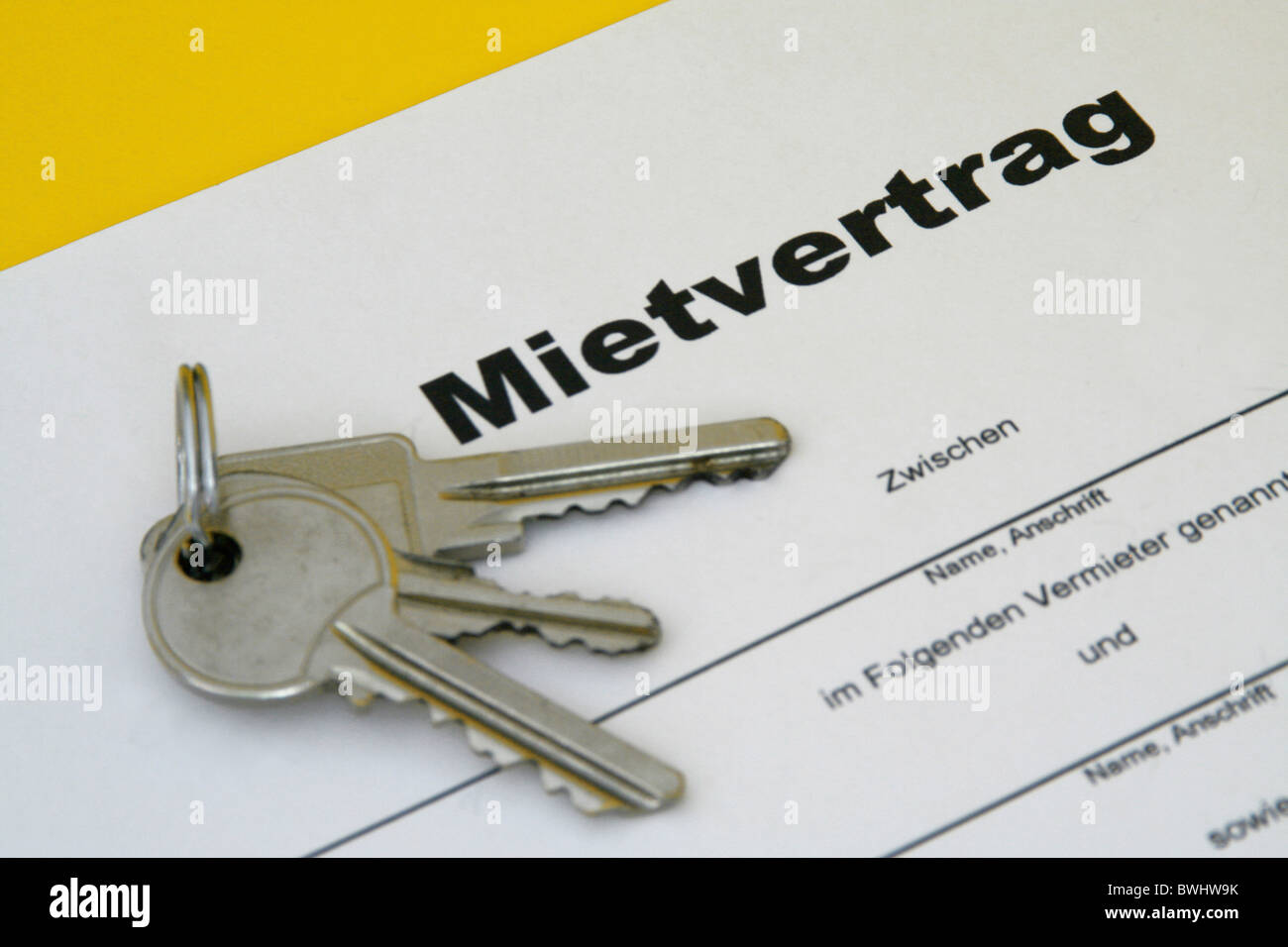 Mietvertrag mieten, die Miete Wohnung Mieter macht Partner Kumpels Vertrag von Vertragsdokument Papier Stockfoto