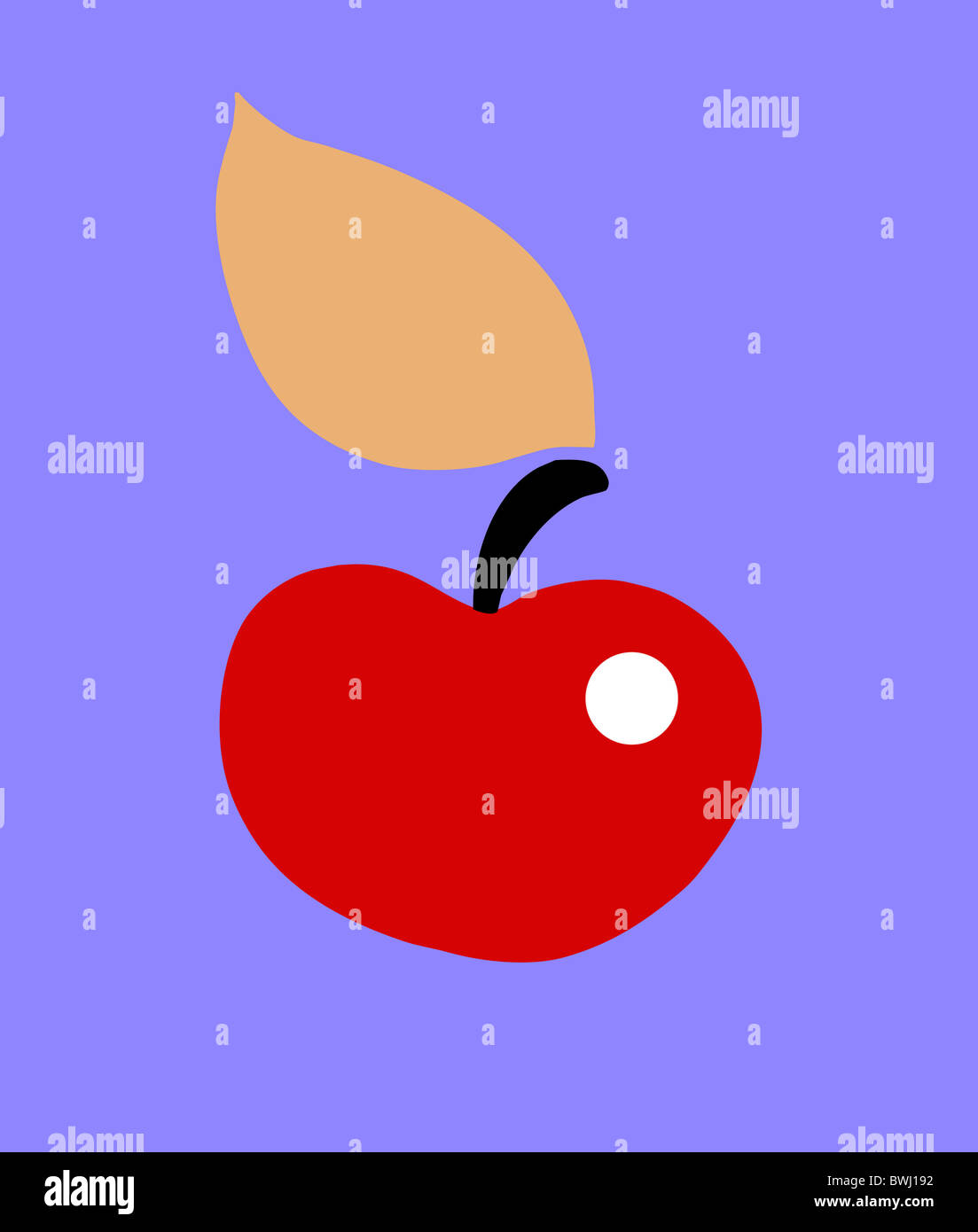 Abbildung Apfel auf blauem Hintergrund Stockfoto