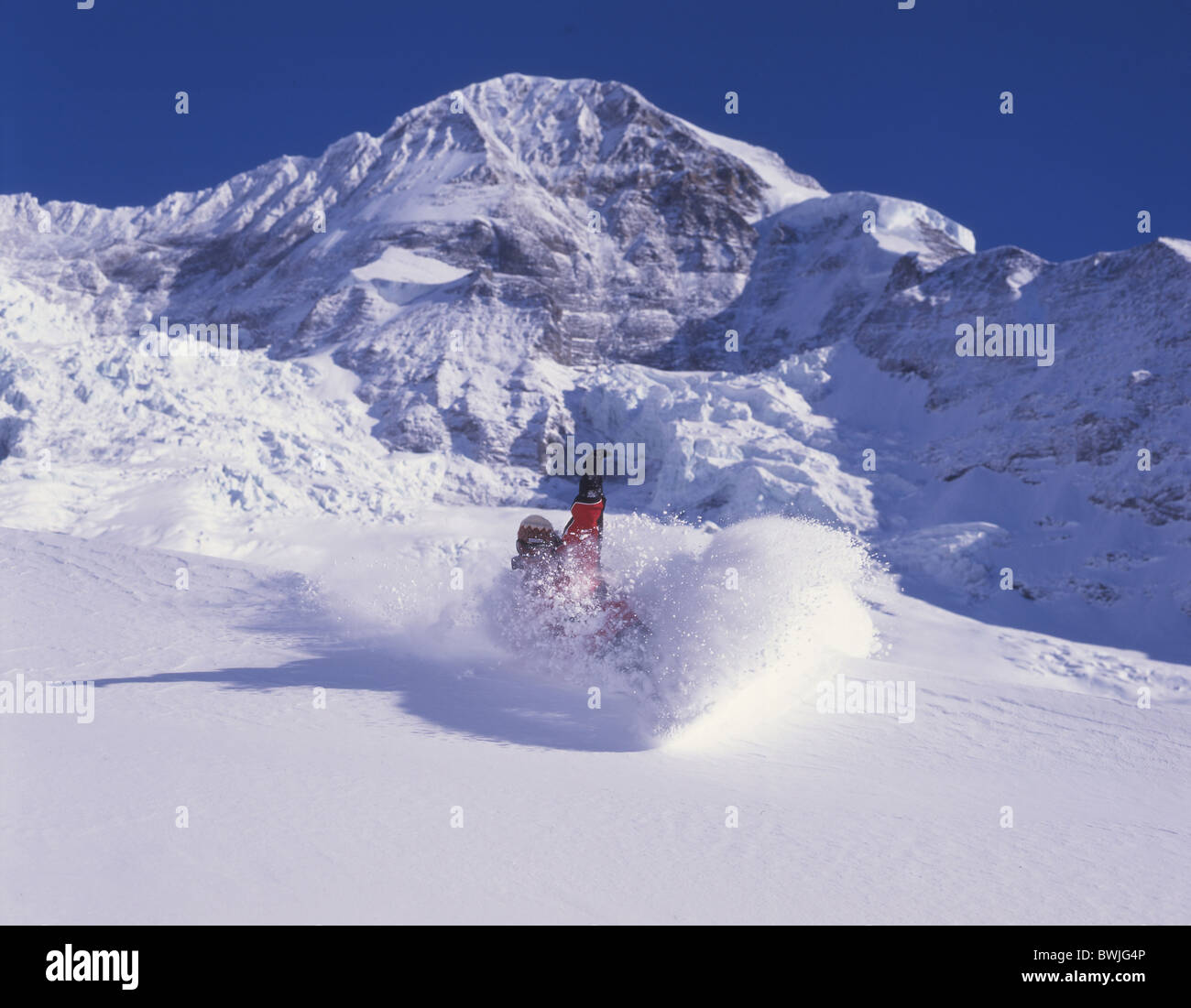 Snowboard Snowboard Tiefschnee Freeriden Aktion Wintersport Wintersport Schnee Berge Alpen Kleine Stockfoto