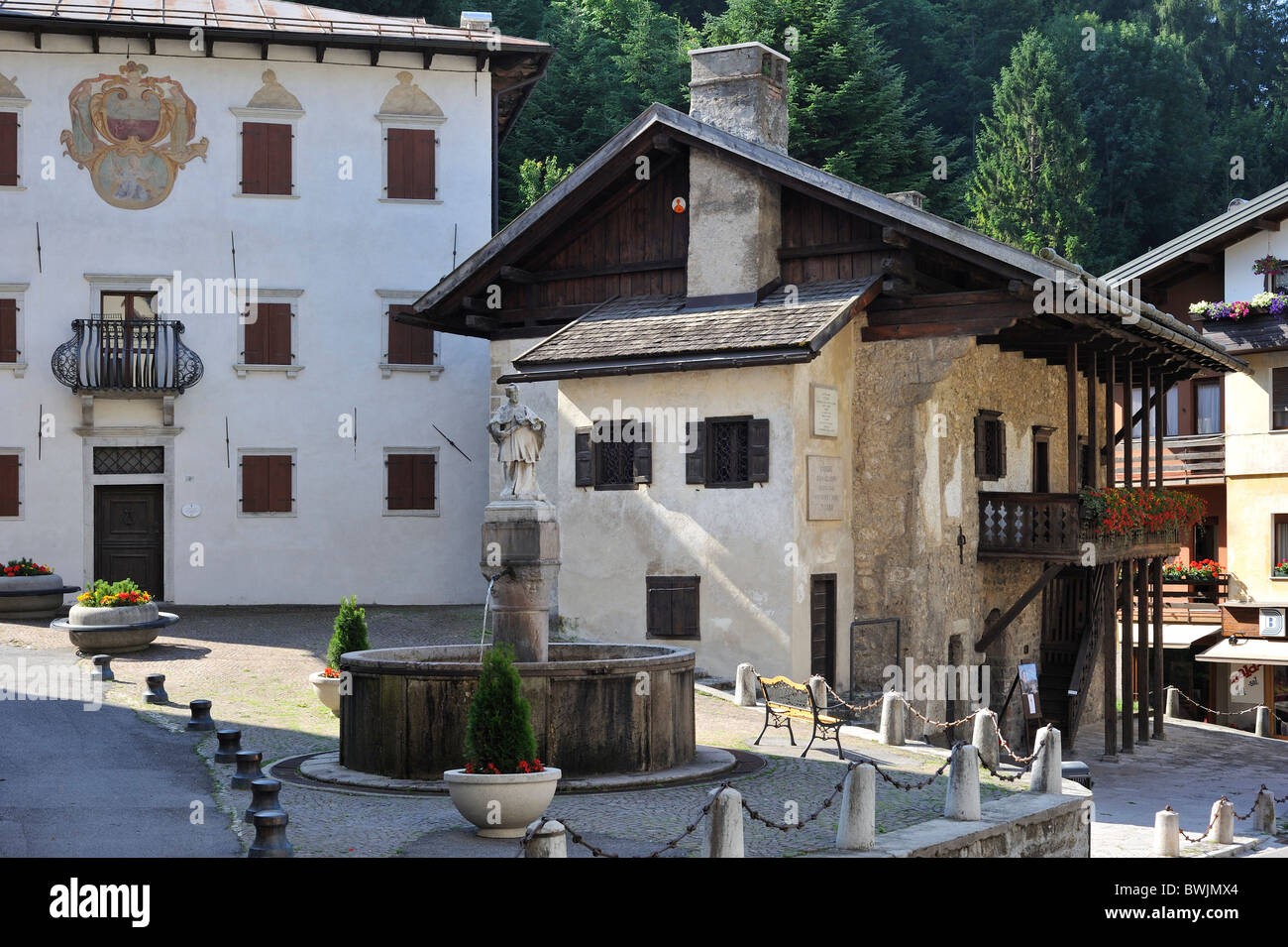 Geburtsort des Malers Tizian / Tiziano Vecelli / Tiziano Vecellio in Pieve di Cadore, Dolomiten, Italien Stockfoto