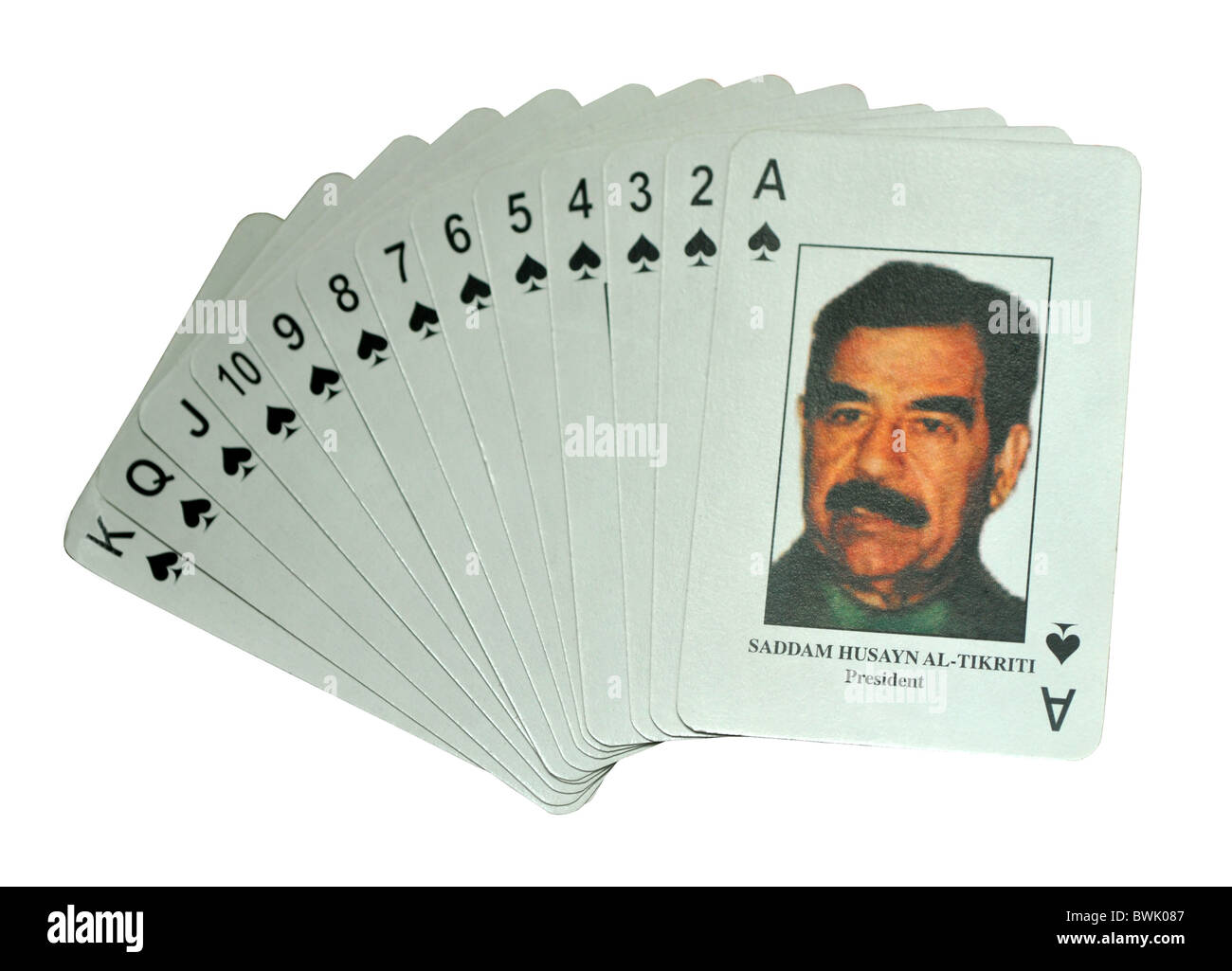Saddam Hussein Spielkarten, Irak-Krieg most wanted Spielkarten Stockfoto