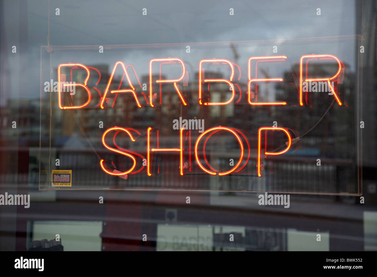 Barber Shop Leuchtreklame in Dublin Irland Stockfoto