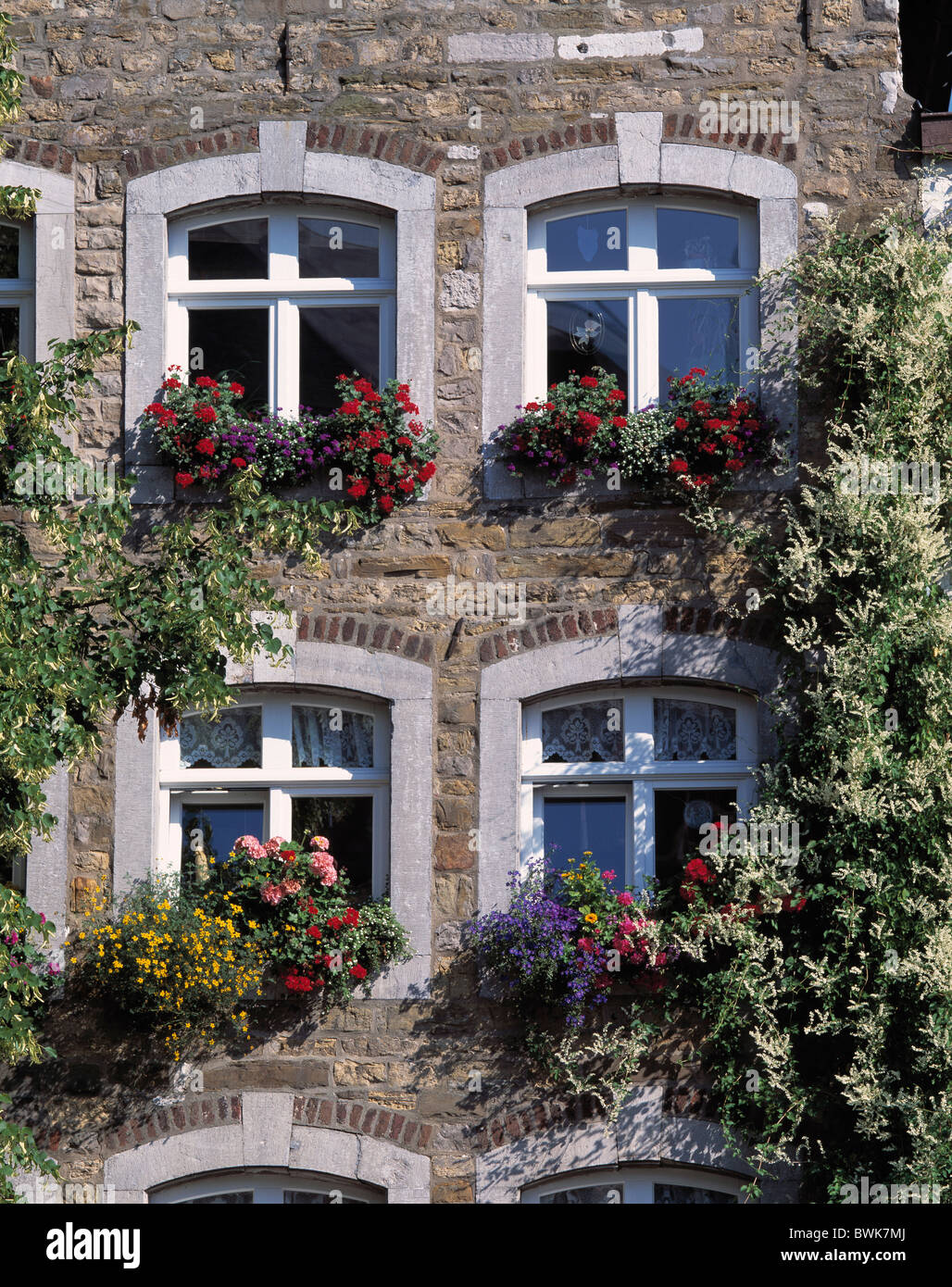 Blume-Fenster Fassade Blumen Blumendekoration Detail Fenster Bezirk  Kornelimunster Aachen-Kornelimunster Rhi Stockfotografie - Alamy
