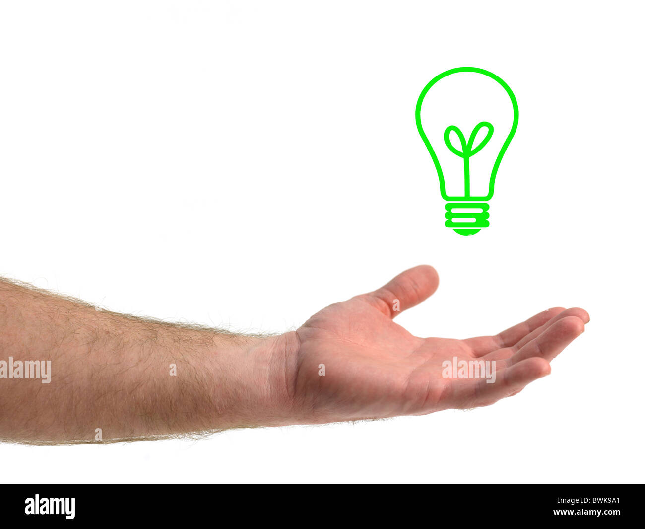 Eine Hand hält einen Globus vor einem weißen Hintergrund isoliert Stockfoto