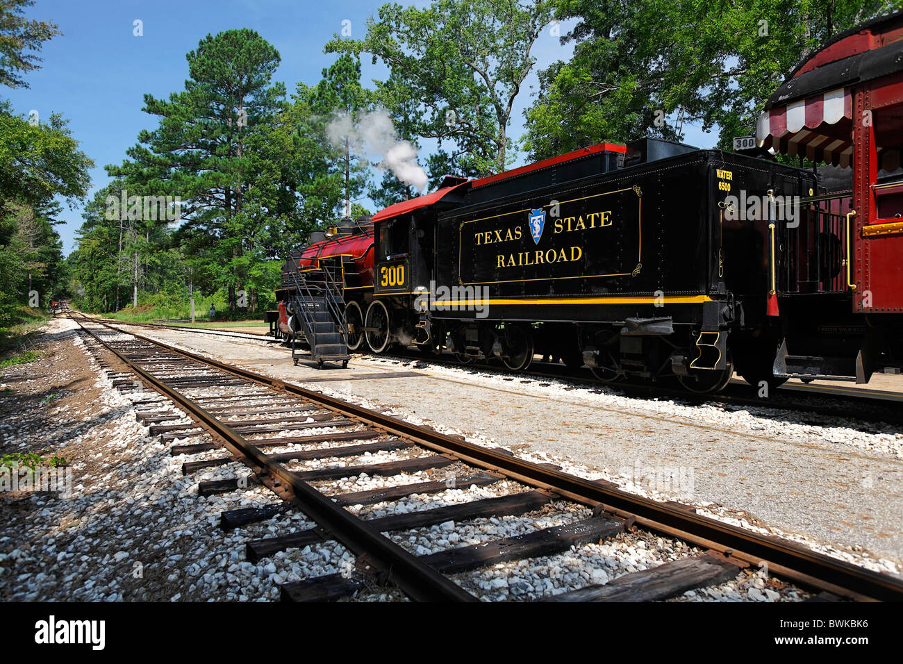 Rusk USA Amerika Nordamerika Texas Texas State Railroad TSRR Steam engine 300 Eisenbahn Motor historisch Stockfoto