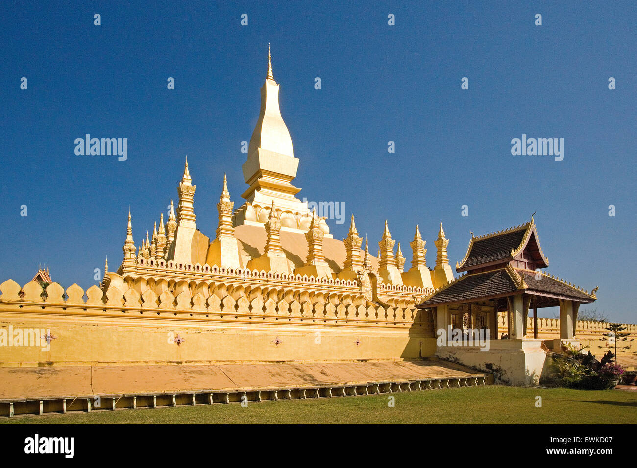 Vientiane Laos Asien Stadt Pha, die Luang Stupa bauen buddhistischen Buddhismus Kultur Kulturstätte religio Stockfoto