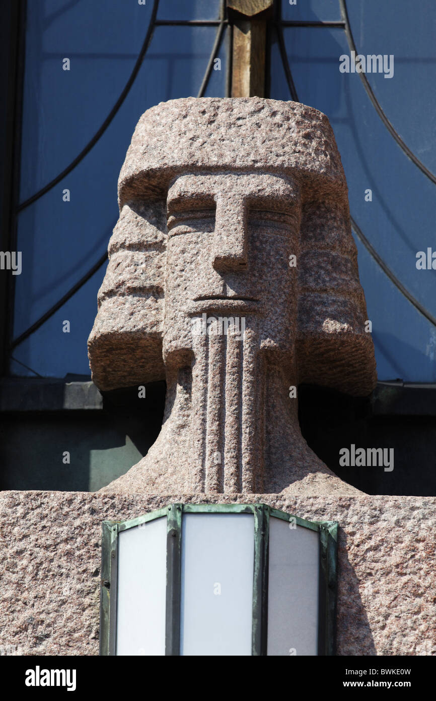 Jugendstil-Details der Helsinki Hauptbahnhof Bahnhof Fassade, Helsinki, Finnland Stockfoto