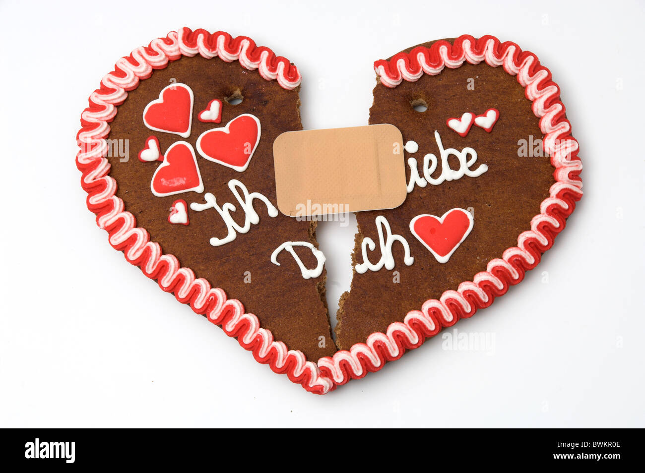 Herz-patches Repairedly Putze Liebe Lebkuchen Lebkuchen Herz Problem problematisch Respekt Beziehung Stockfoto