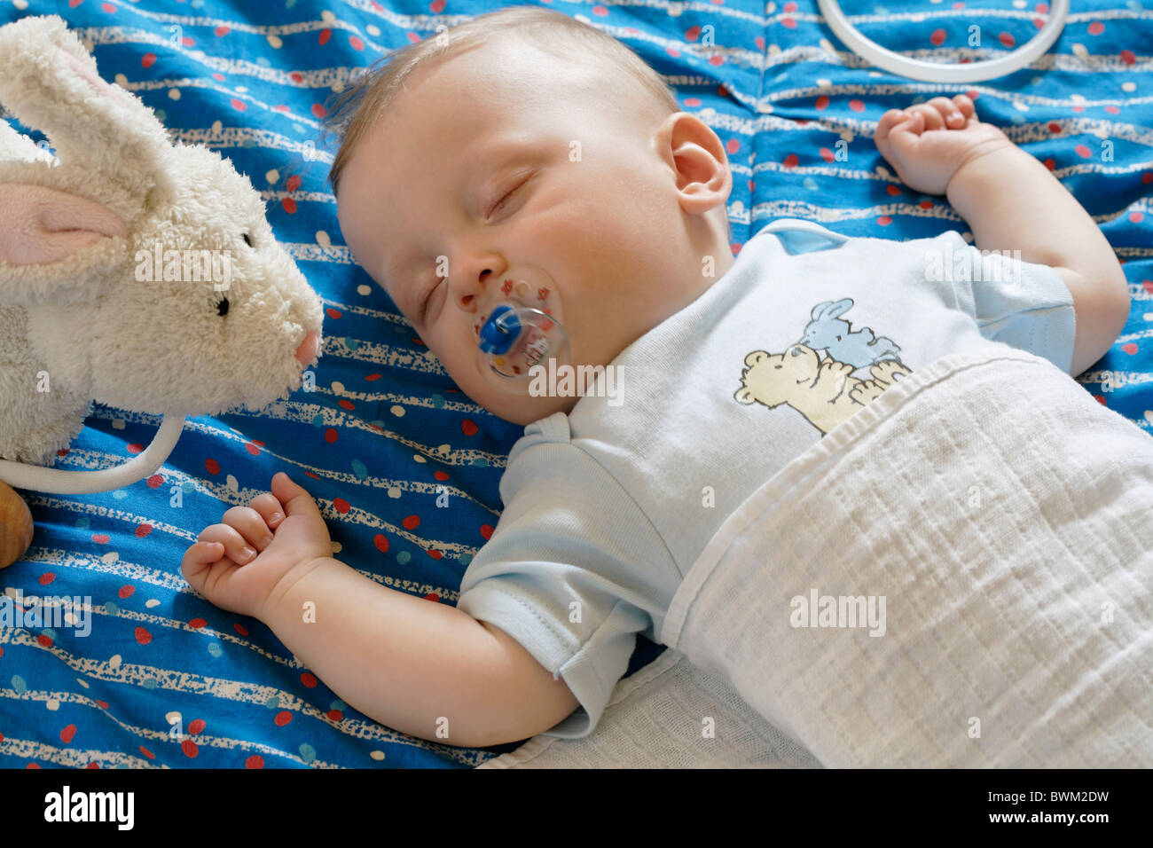 Baby Junge 7 Monate alten Kleinkind Porträt Kind Kinder eine Person blond Schnuller Binky Stück dummy Komfort Stockfoto