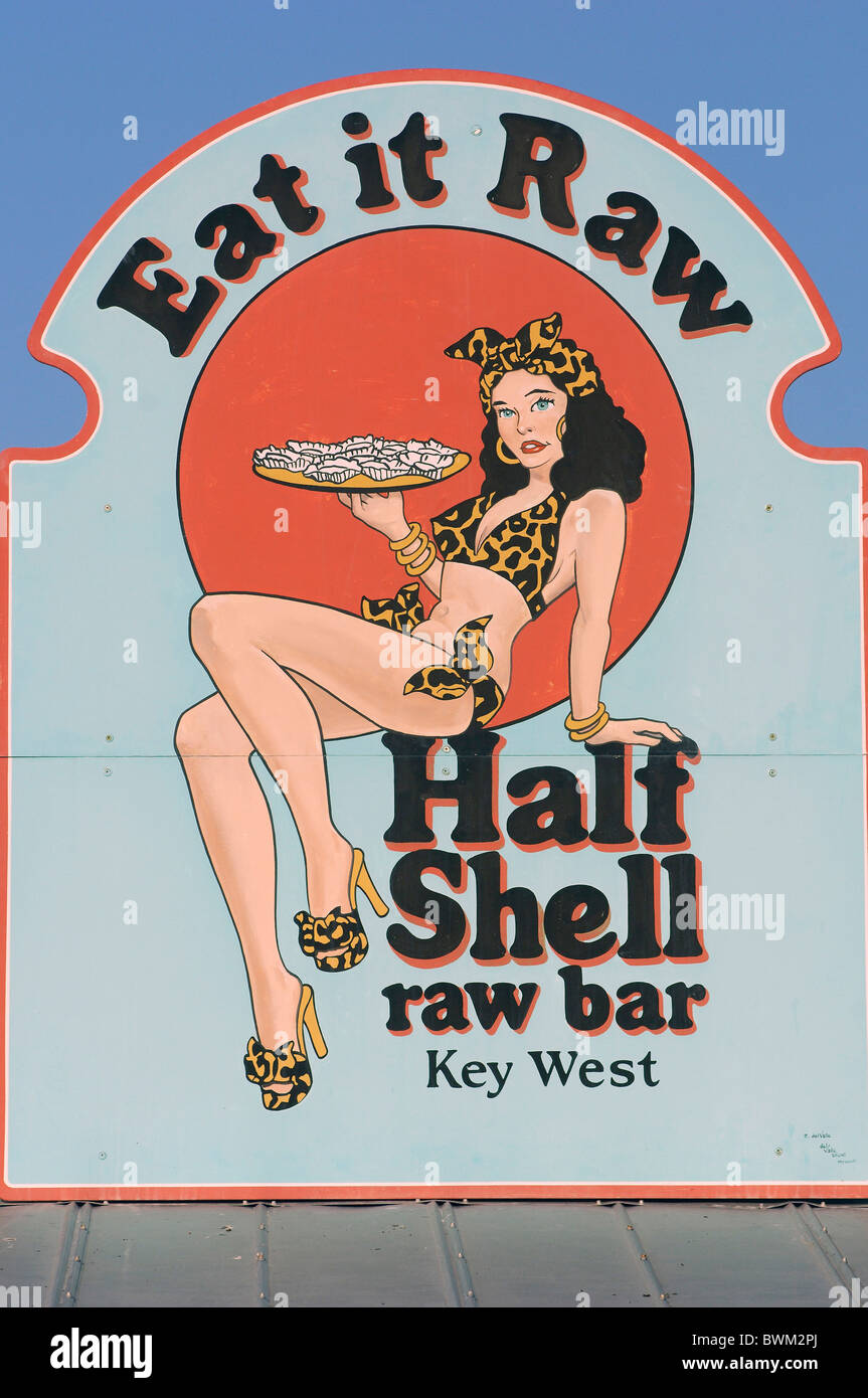USA-Nordamerika-USA Pin-up-Girl halbe Schale Raw Bar Restaurant Key West Florida Keys Flori Stockfoto